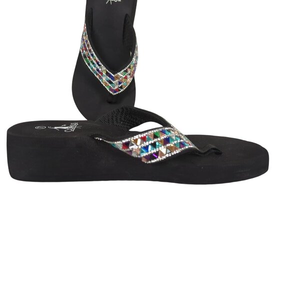 Corkys Clara Jeweled Wedge Platform Sandals Women’s Sz 7 Black Multicolor Rhines - Picture 4 of 10